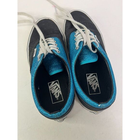 Vans Shoes Womens Sz 8 Off The Wall Glitter Black Blue Skate Sneakers Lace Up - Picture 6 of 13